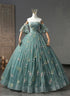 Green Floral Off Shoulder Scoop Long Formal Dress, Floral Prom Dress
