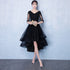 High Low Black V-neckline Short Sleeves Homecoming Dress, Black Prom Dress