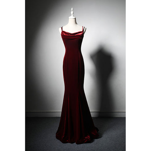 Beautiful Wine Red Velvet Mermaid Wedding Party Dresses, Wine Red Formal Dresses