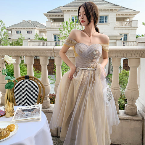 Off Shoulder Sweetheart Tea Length Party Dresses, Short Prom Dress with Lace