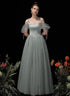 Light Green Tulle and Satin Party Dress, A-line Long Prom Dress Formal Dress