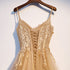 Lovely Champagne Tulle with Lace Long Formal Dress, Champagne Prom Dress