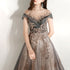 Grey and Champagne Tulle Lace Long Party Dress, A-line Formal Dress Prom Dress