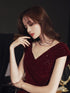 Wine Red V-neckline Velvet Long Party Dress, Floor Length Prom Dress