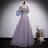 Beautiful Light Purple Sequins Short Sleeves Party Dress, Purple Formal Dresses