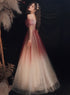 Lovely Off Shoulder Gradient Long Formal Dress, Shiny Tulle Red Party Dress