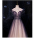 Charming Tulle Gradient Cap Sleeves Long Party Dress, A-Line Evening Gown