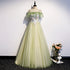 Lovely Flowers Off Shoulder Tulle Long Party Dress, A-line Tulle Light Green Prom Dress