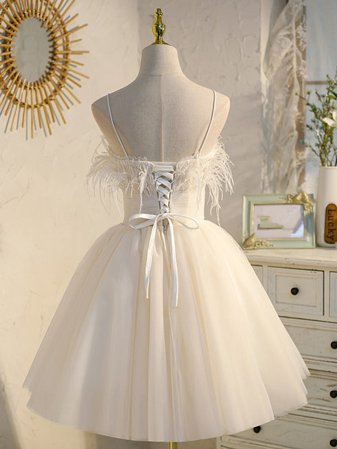 Beautiful Ivory Tulle Short Straps Party Dress Homecoming Dresses, Cute Prom Dress 2022