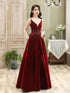 Wine Red Velvet Straps Long Evening Dress, Floor Length Prom Dress, Paty Dress