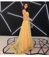 Unique Yellow Tulle Style Beaded Flowers Formal Gown, Yellow Long Prom Dress Party Dress