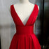 Red Satin Deep V-neckline Prom Gown, Red Floor Length Evening Gown