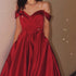 Dark Red Satin Long Prom Dresses, A-line Sweetheart Evening Dress Formal Gown