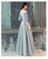 Charming Off Shoulder Tulle long Party Dress, Floral Applique Party Dress