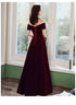 Wine Red Velvet Long A-line Bridesmaid Dress, Wine Red Prom Dresses