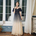 Navy Blue Straps Gradient Tulle Long A-line Prom Dress, Blue Evening Party Dress