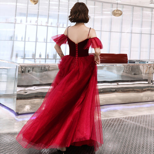 Charming Wine Red Straps Long Evening Party Dresses, A-line Straps Prom Dresses