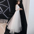 White Long Sleeves Tulle Simple Wedding Party Dress with Lace, A-line Formal Dress