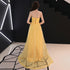 Unique Yellow Tulle Style Beaded Flowers Formal Gown, Yellow Long Prom Dress Party Dress