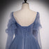 Beautiful Blue Tulle Beaded Long Formal Dress Party Dresses, A-line Wedding Party Dresses