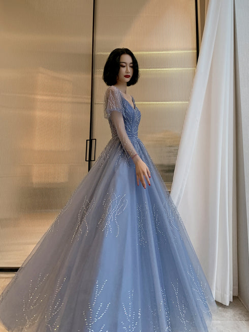 BlueTulle Long Beautiful Prom Dress Party Dress, Blue Floor Length Formal Dresses