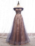 Charming A-line Tulle Long Off Shoulder Party Dress, Prom Dress