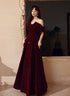 Wine Red Velvet Floor Length Party Dress, A-line Formal Dress Wine Red Prom Dress