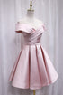Cute Satin Pink Sweetheart Off Shoulder Knee Length Party Dress, Short Prom Dress