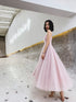 Pink V-neckline Sequins V-necckline Straps Party Dress, Pink Shiny Evening Dress Prom Dress
