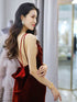 Wine Red Velvet Mermaid Straps Long Party Dress 2022, Burgundy Bridesmaid Dresses