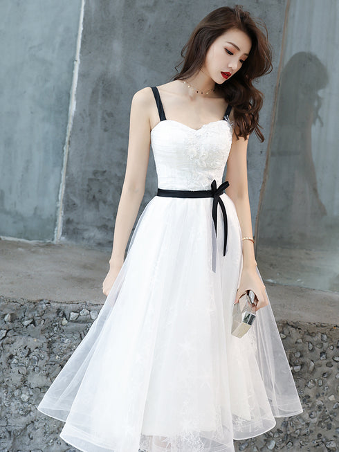 White Short Straps Party Dress Graduation Dress, White Homecoming Dresses