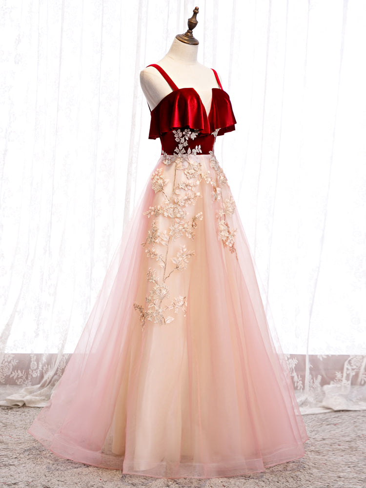 Cute Straps Simple Long Party Dress, A-line Floor Length Evening Dress