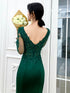 Dark Green Mermaid Lace and Beaded Evening Dresses, Green Prom Dress Party Dress