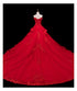 Red Lace and Tulle Gorgeous Off Shoulder Princess Sweet 16 Dress, Red Formal Gown