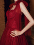 Wine Red Straps Sweetheart Shiny Tulle Party Dress, A-line Wine Red Formal Dress