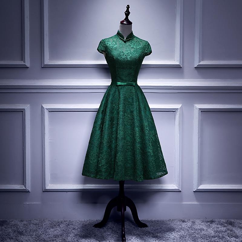Charming Dark Green Tea Length High Neckline Party Dress, Wedding Party Dress US size 16W / Green Charming Dark Green Tea Length High Neckline Party Dress, Wedding Party Dress US size 16W / Green