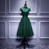 Charming Dark Green Tea Length High Neckline Party Dress, Wedding Party Dress