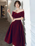 Wine Red Velvet Tea Length Homecoming Dress, Dark Red Party Dresses