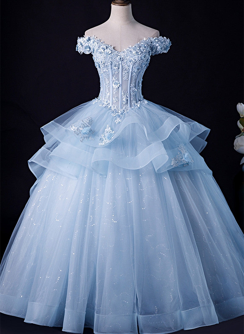 Navy Blue Tulle Beaded Gorgeous Ball Gown Evening Gowns, Sweet 16 Dresses, Formal Gown main image 0