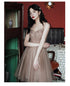 Champagne Tulle Knee Length Beaded Sweetheart Prom Dress, Short Homecoming Dress Party Dress