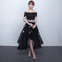Black Off Shoulder High Low Party Dresses with Flower Lace, Black Short Homecoming Dresses