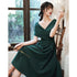 Green Off Shoulder Knee Length Bridesmaid Dress, Dark Green Short Party Dress Formal Dress