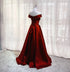 Wine Red Floor Length Off Shoulder Wedding Party Dress, Dark Red Prom Dress