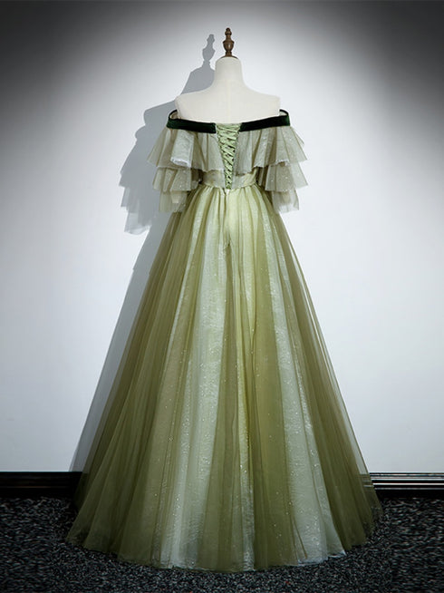 Light Green Tulle with Lace A-line Long Party Dress, Light Green Evening Dress Prom Dress
