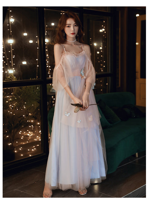 Beautiful Blue and Pink Tulle Long Formal Dress Party Dress, A-line Cute Evening Gown