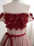 Beautiful Red Tulle Beaded and Lace Short Party Dresses, Off Shoulder Prom Dresses