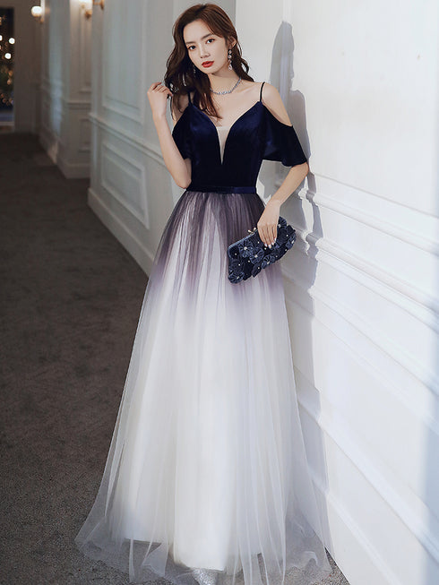 Cute Simple V-neckline Long Party Dresses, A-line Gradient Floor Length Bridesmaid Dresses