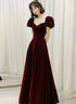 Wine Red Velvet Sweetheart Long Party Dress, A-line Wine Red Prom Dress
