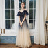 Navy Blue Straps Gradient Tulle Long A-line Prom Dress, Blue Evening Party Dress
