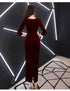 Elegant Mermaid Tea Length Wedding Party Dress, Velvet Burgundy Party Dress